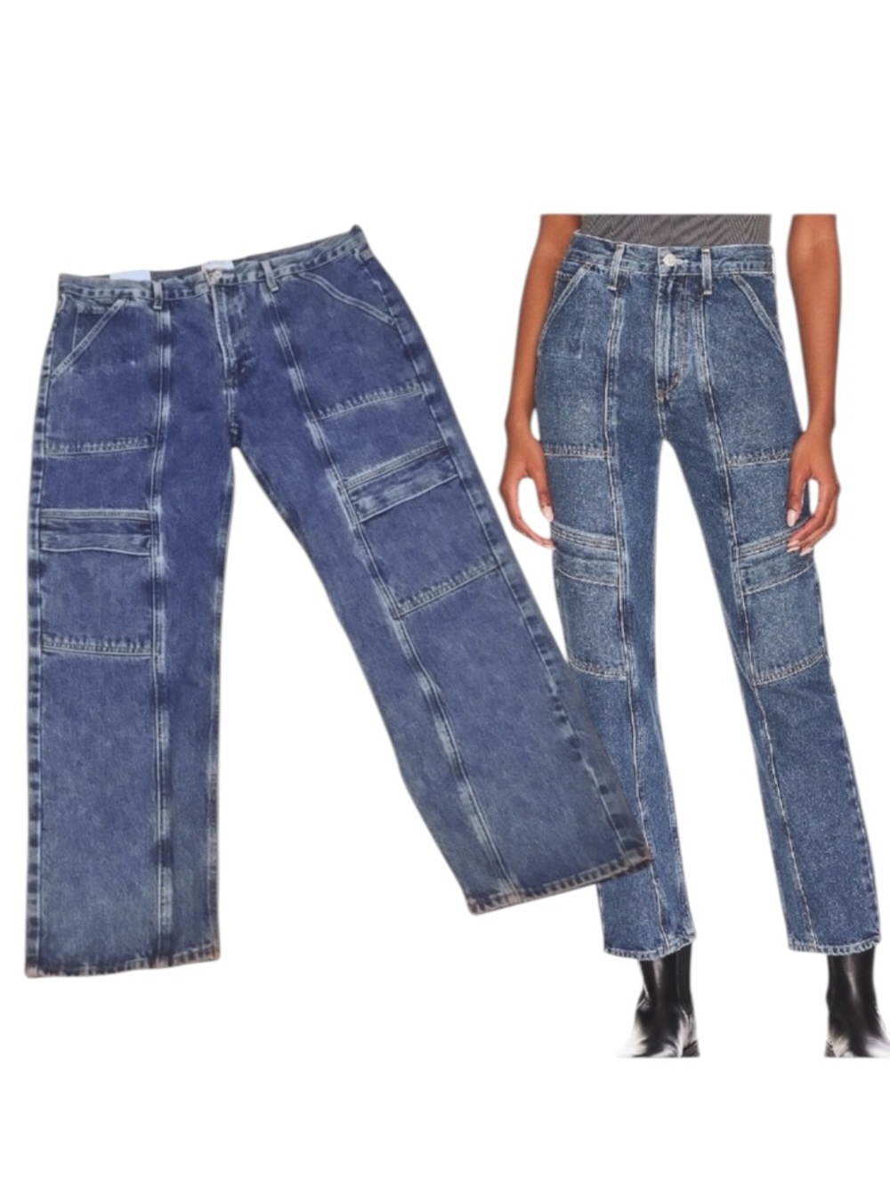 AGOLDE Jeans Cooper High Rise Cargo Utility Denim in Regulation Wash Size-32 NEW